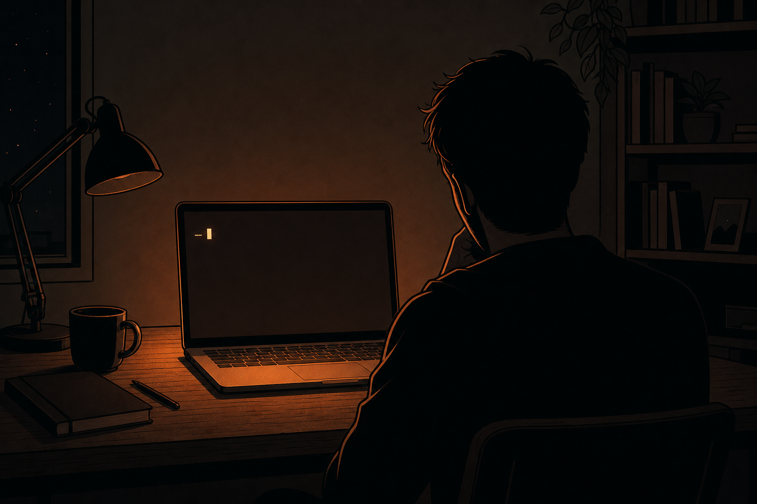 光标在终端闪烁,深夜书房,一个人在屏幕前思考下一句该打什么